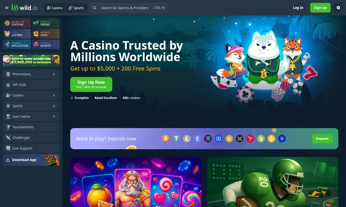 O lobby da Wild.io com o seletor de moedas aberto